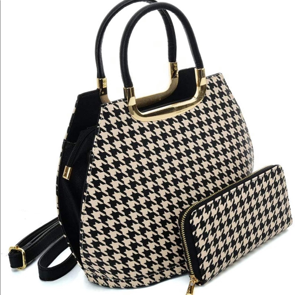Houndstooth Print Purse + Wallet